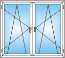 Окно двухстворчатое с двумя поворотно-откидными створками