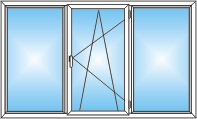 Окно трехстворчатое с одной поворотно-откидной створкой
