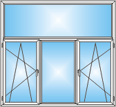 окно Т-образное с боковыми поворотно-откидными створками и глухой верхней частью
