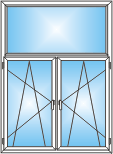 окно Т-образное с двумя поворотно-откидными створками и глухой верхней частью