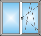 Окно двухстворчатое с одной поворотно-откидной створкой